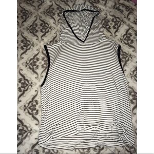 White & Black Striped Sleeveless Hoodie